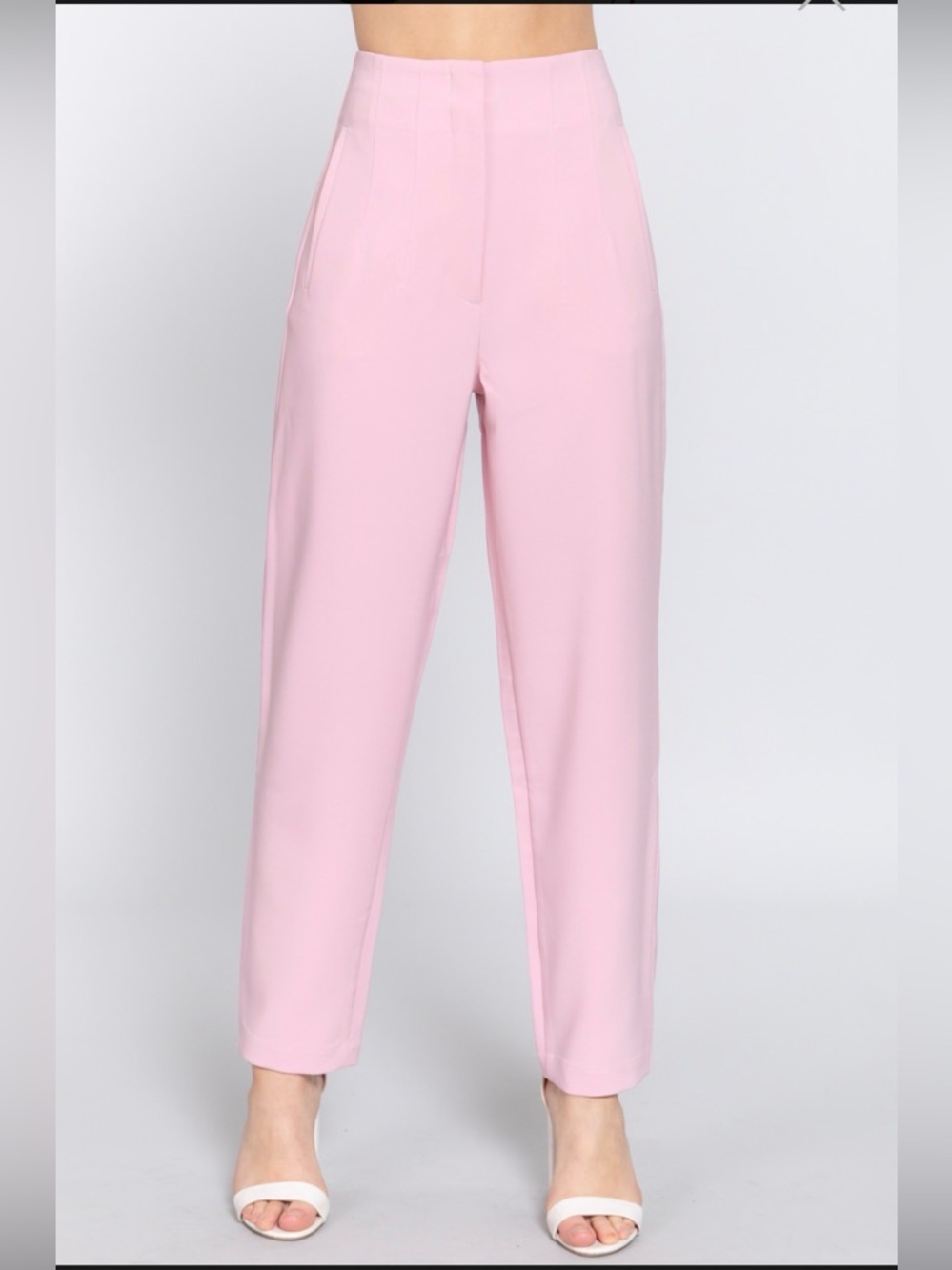 High-Waist Tailored Trousers - Pink